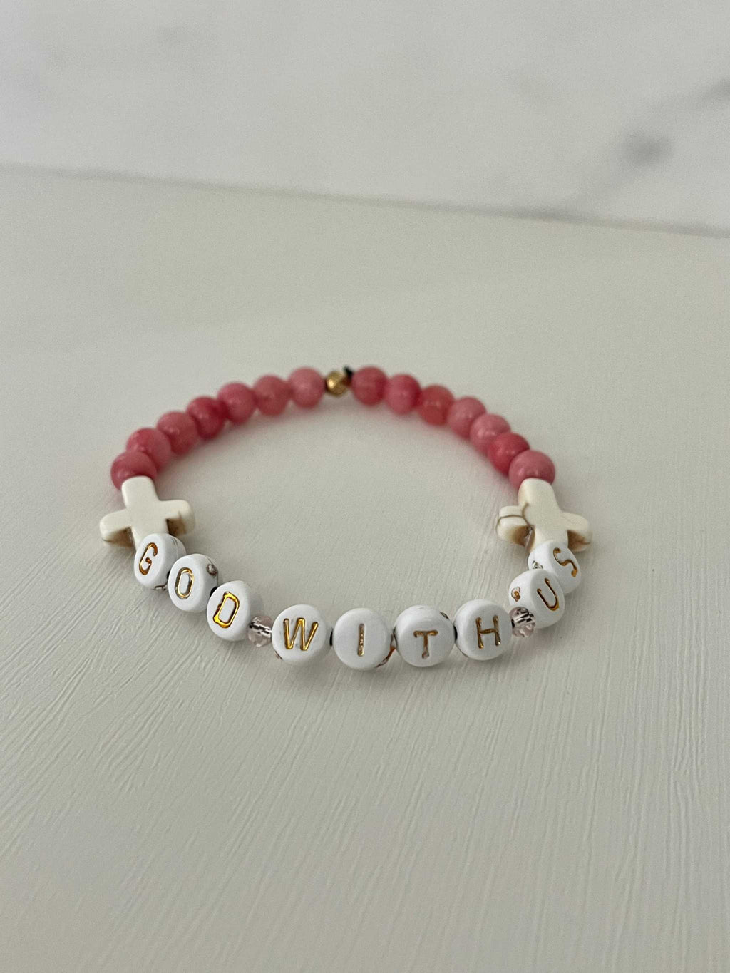 Pink Marble God With Us Bracelet | Handmade Faith-Inspired Jewelry