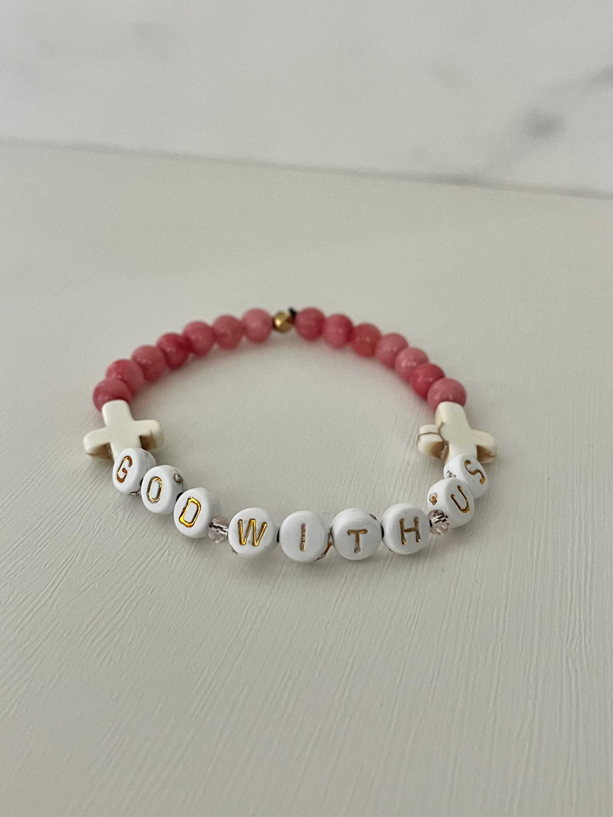 Pink Marble God With Us Bracelet | Handmade Faith-Inspired Jewelry