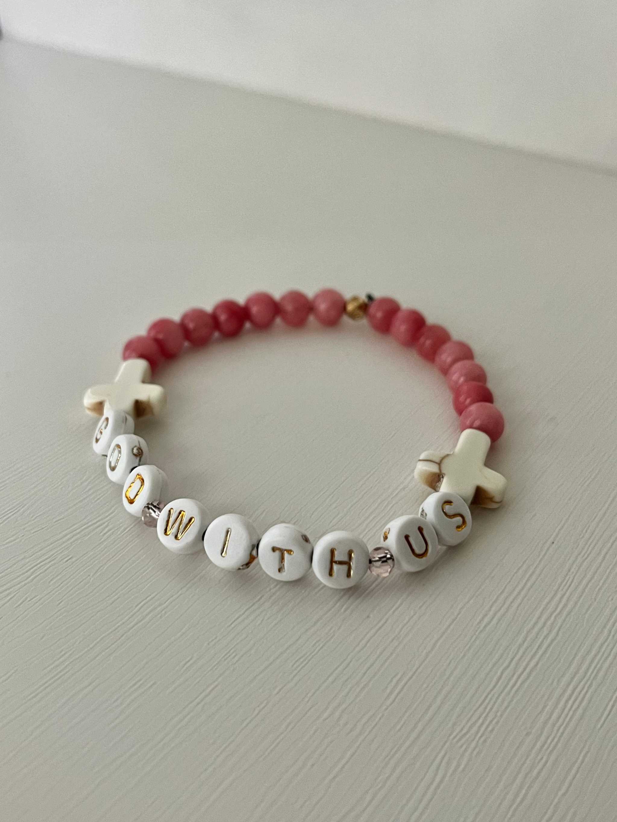 Pink Marble God With Us Bracelet | Handmade Faith-Inspired Jewelry