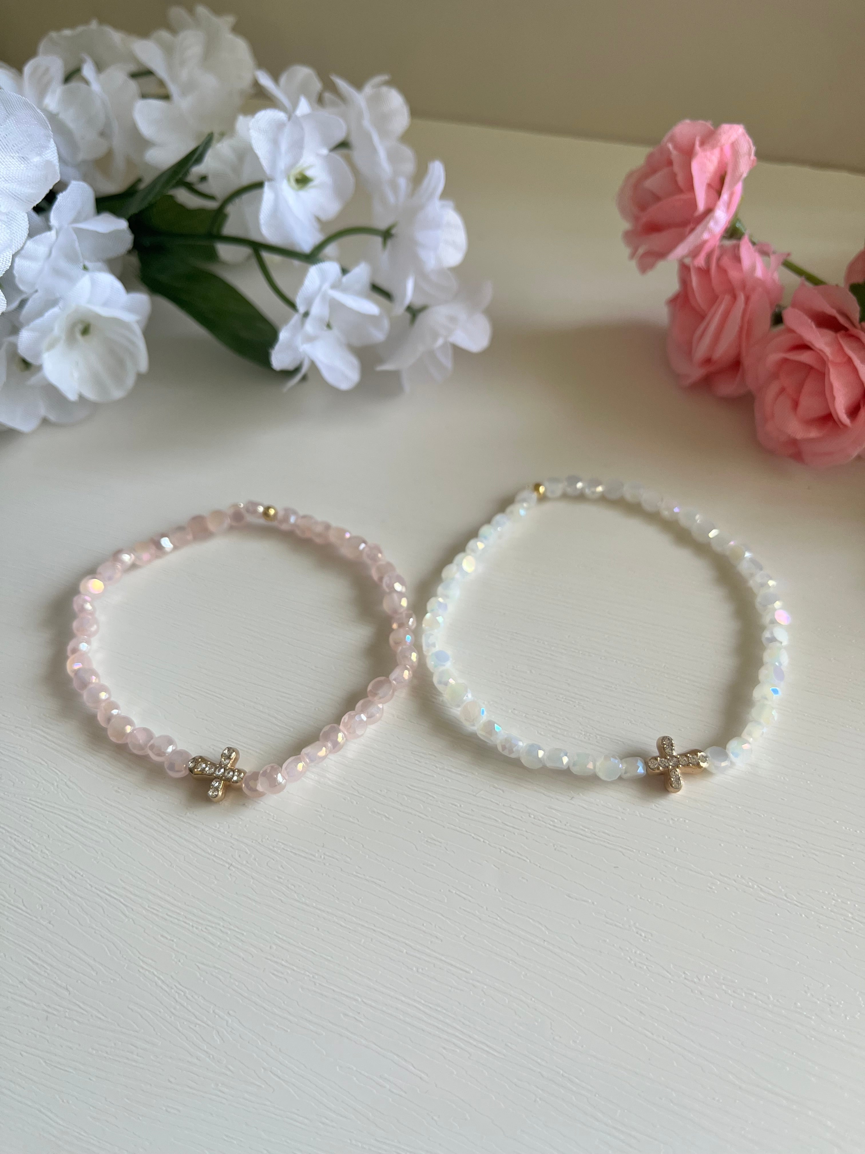 Plated Glass Cross Bead Bracelet