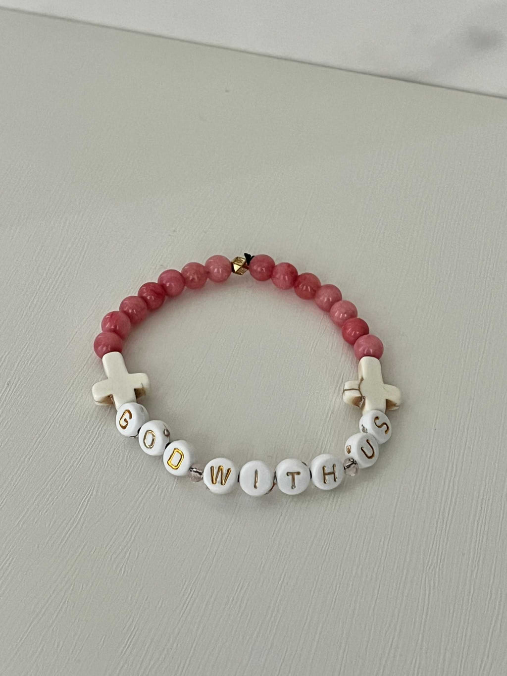 Pink Marble God With Us Bracelet | Handmade Faith-Inspired Jewelry
