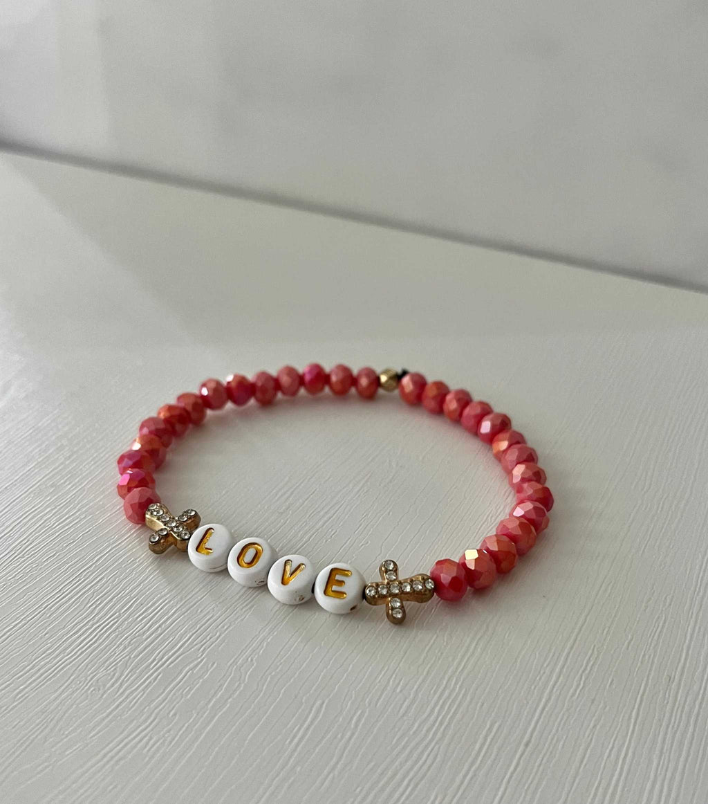 Love Red Glass Bead Bracelet – Gold Cross Faith Jewelry