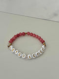 Let Go Let God Bracelet - Pink Marbled Beads & Gold Crosses