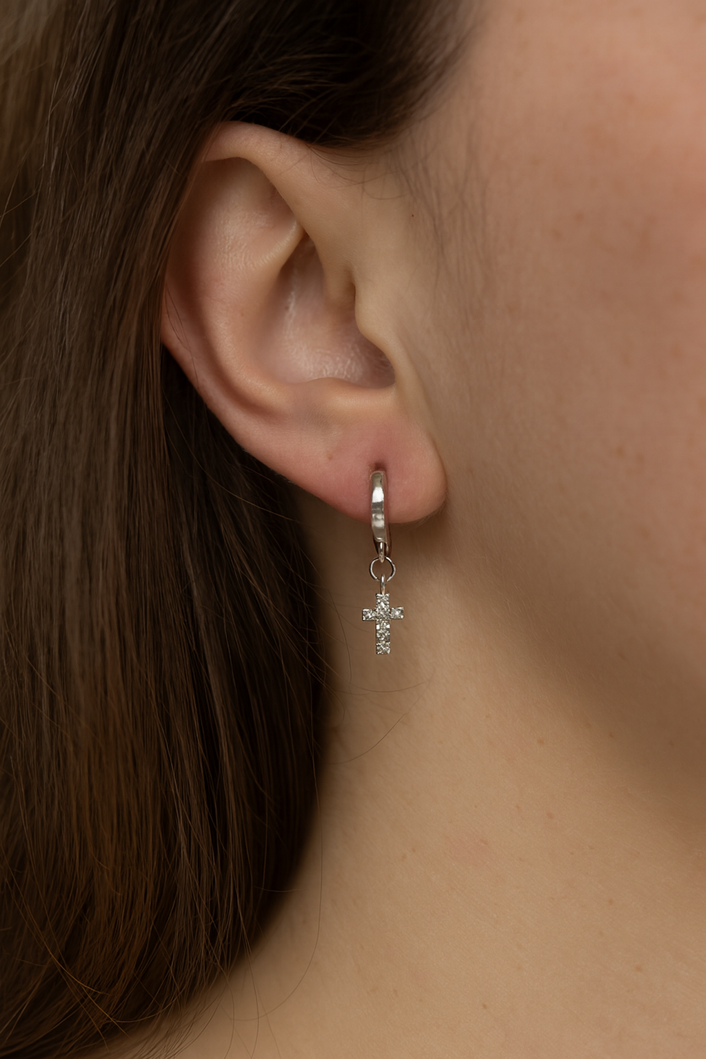 Silver Cross Huggie Earrings