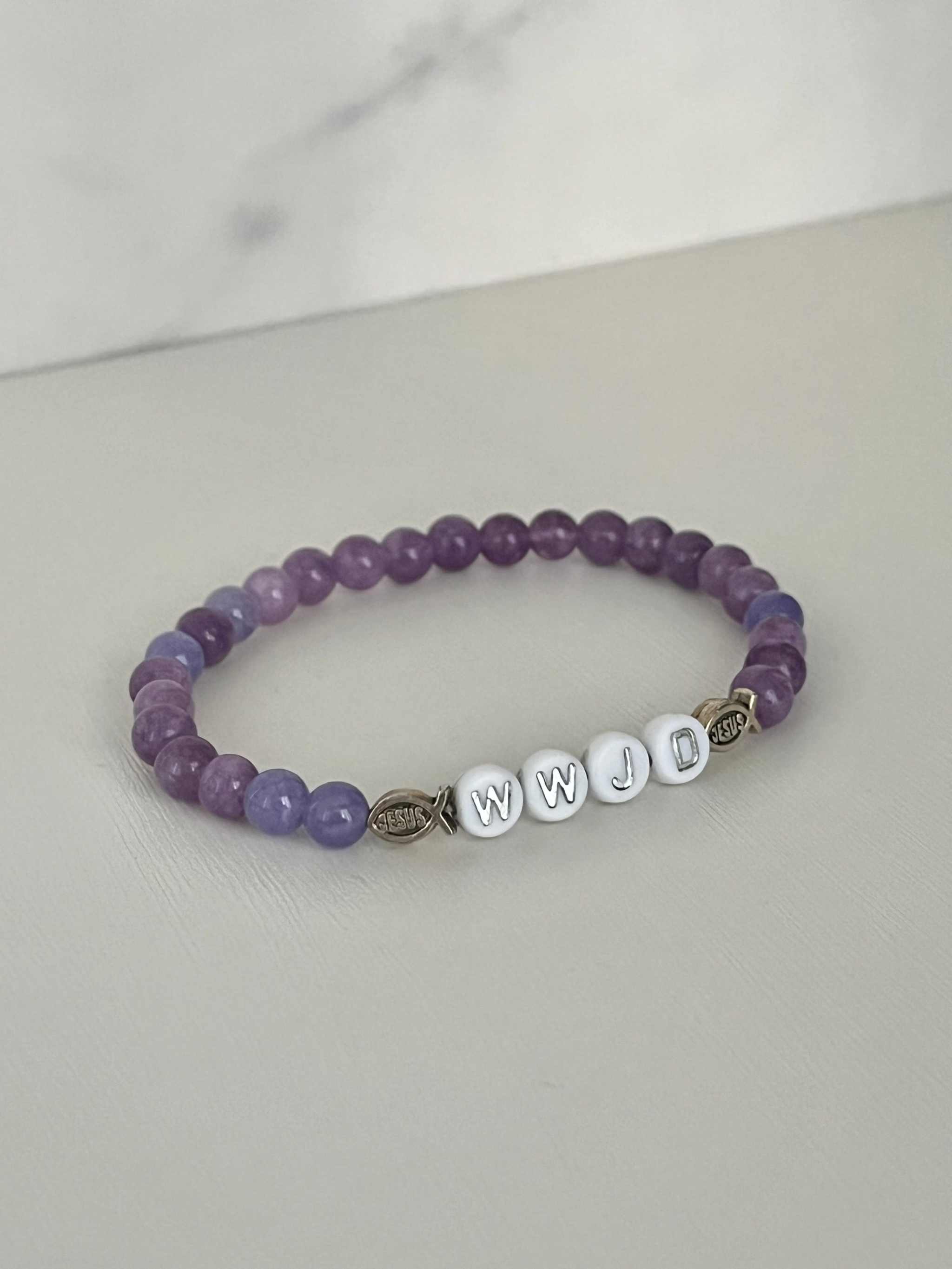 WWJD Bead Bracelet - Multi-Color Natural Stone Faith Jewelry