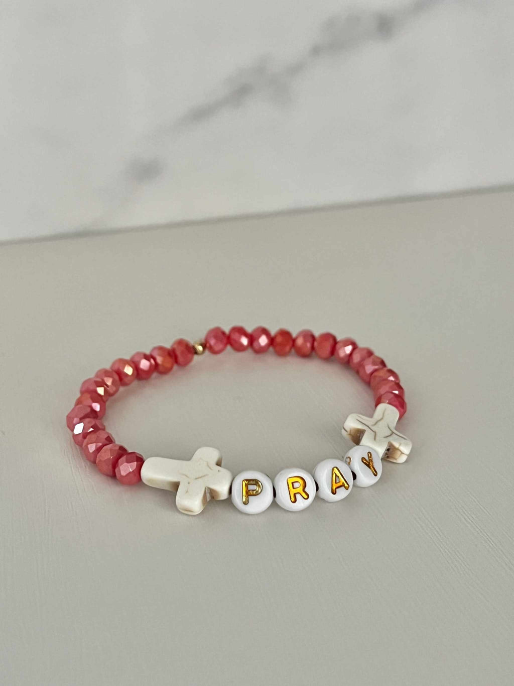 Pray Red Faceted Beaded Bracelet | Handmade Christian Jewelry