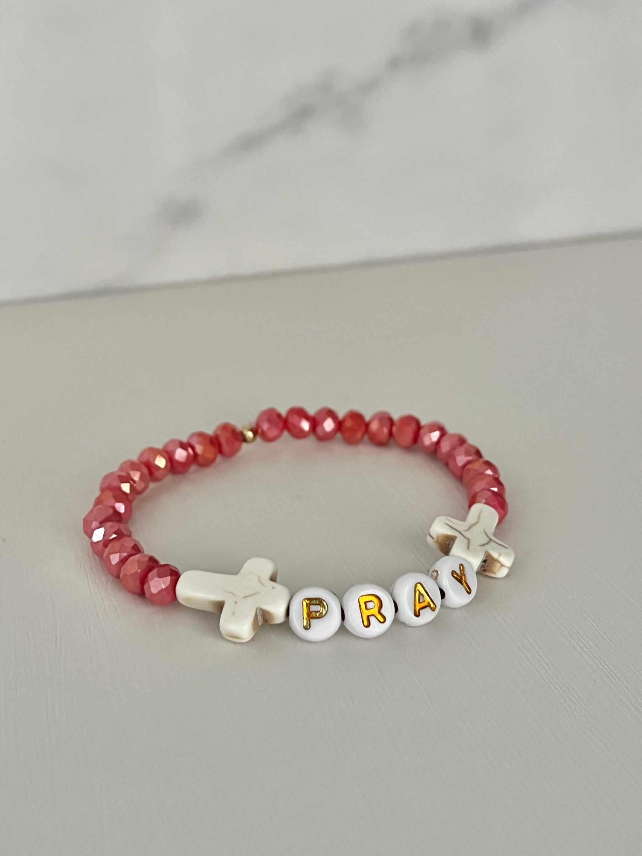 Pray Red Faceted Beaded Bracelet | Handmade Christian Jewelry