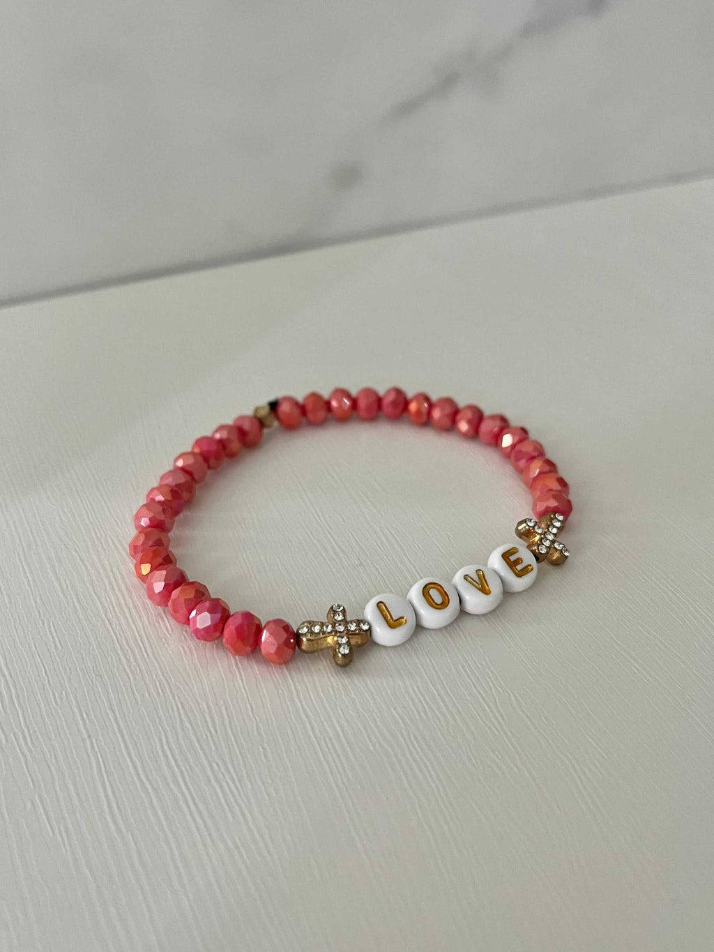Love Red Glass Bead Bracelet – Gold Cross Faith Jewelry
