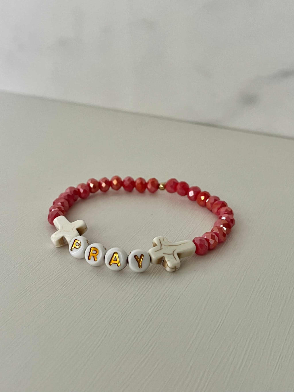 Pray Red Faceted Beaded Bracelet | Handmade Christian Jewelry