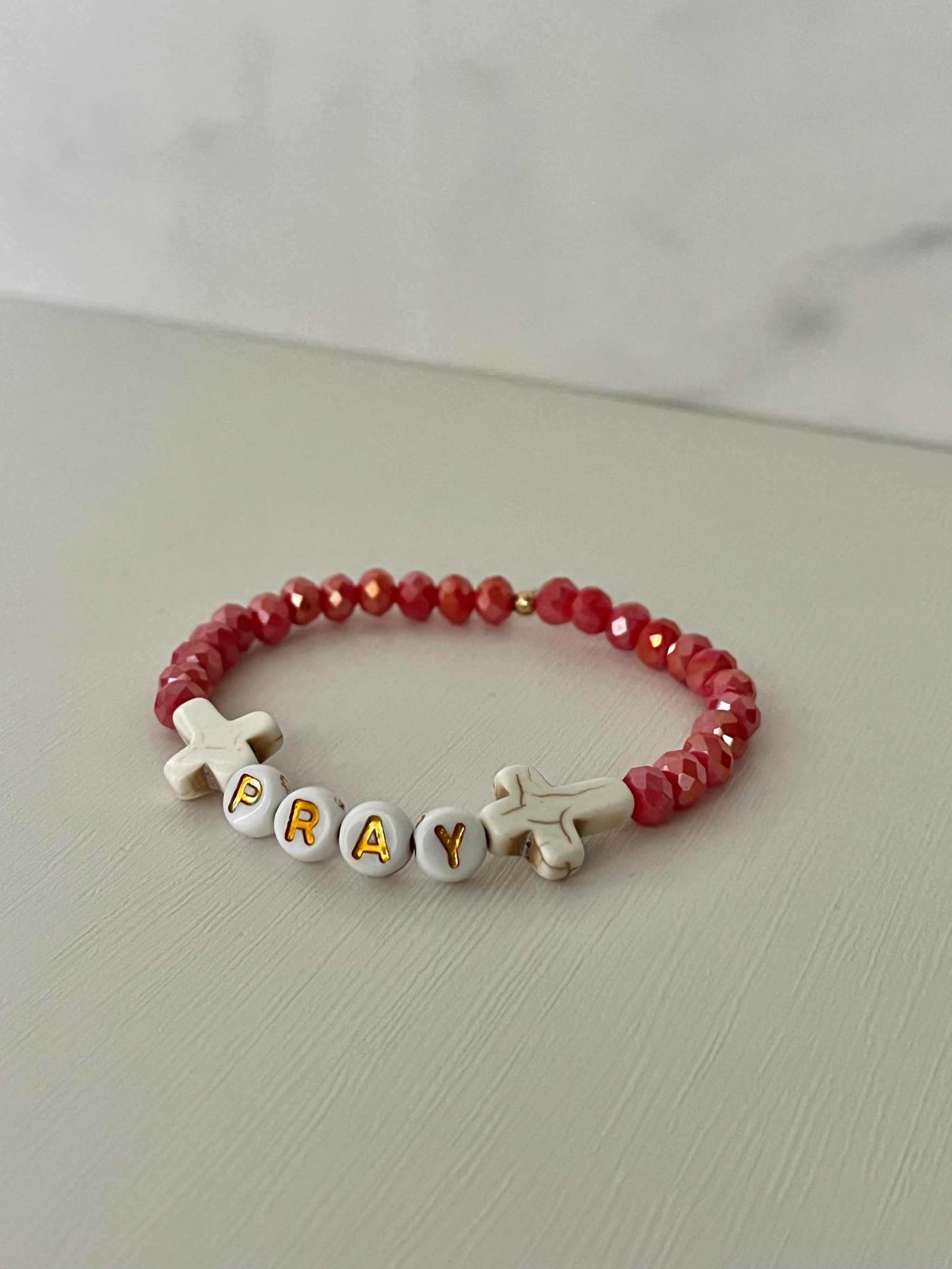 Pray Red Faceted Beaded Bracelet | Handmade Christian Jewelry