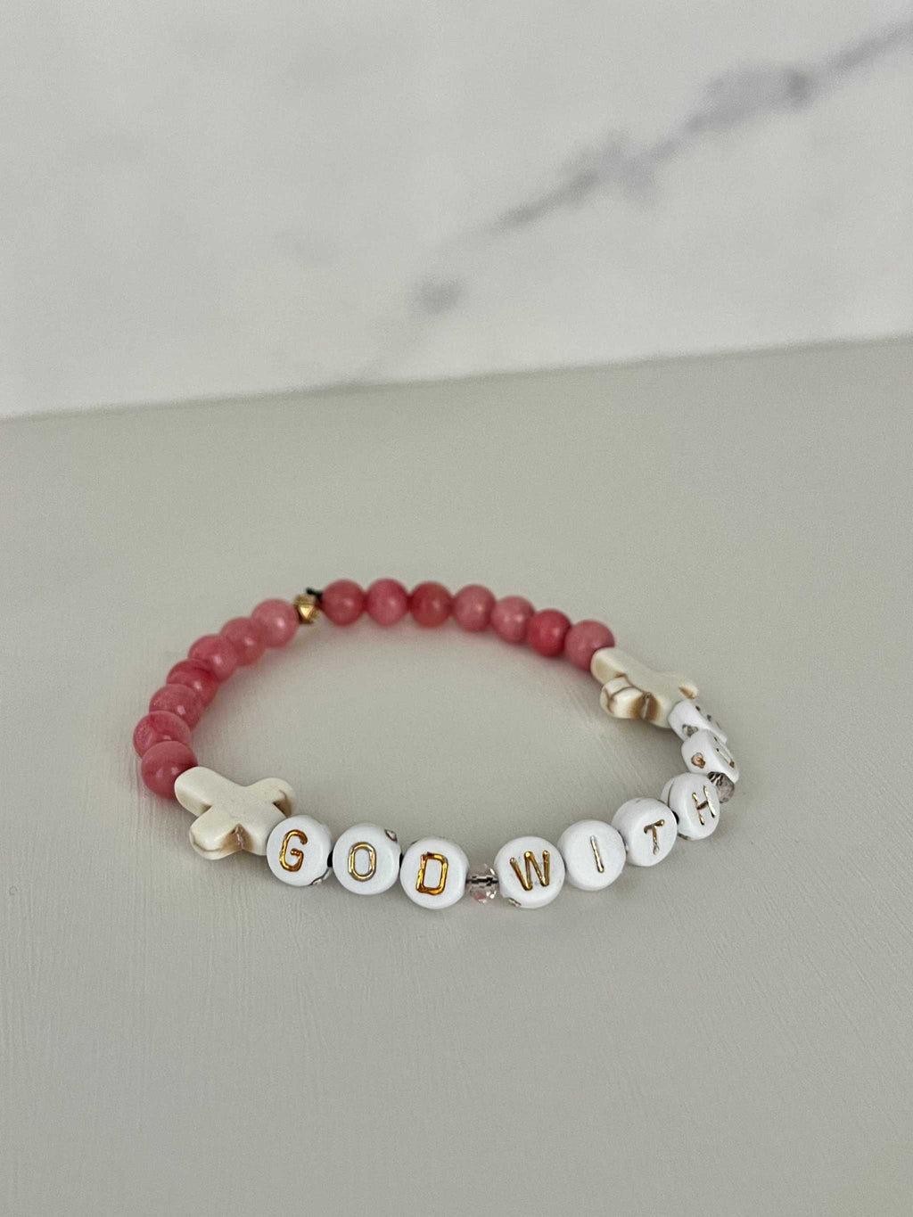 Pink Marble God With Us Bracelet | Handmade Faith-Inspired Jewelry
