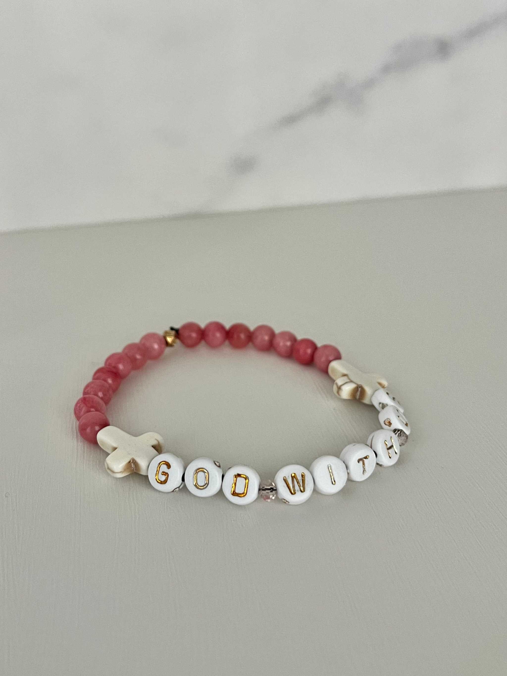 Pink Marble God With Us Bracelet | Handmade Faith-Inspired Jewelry