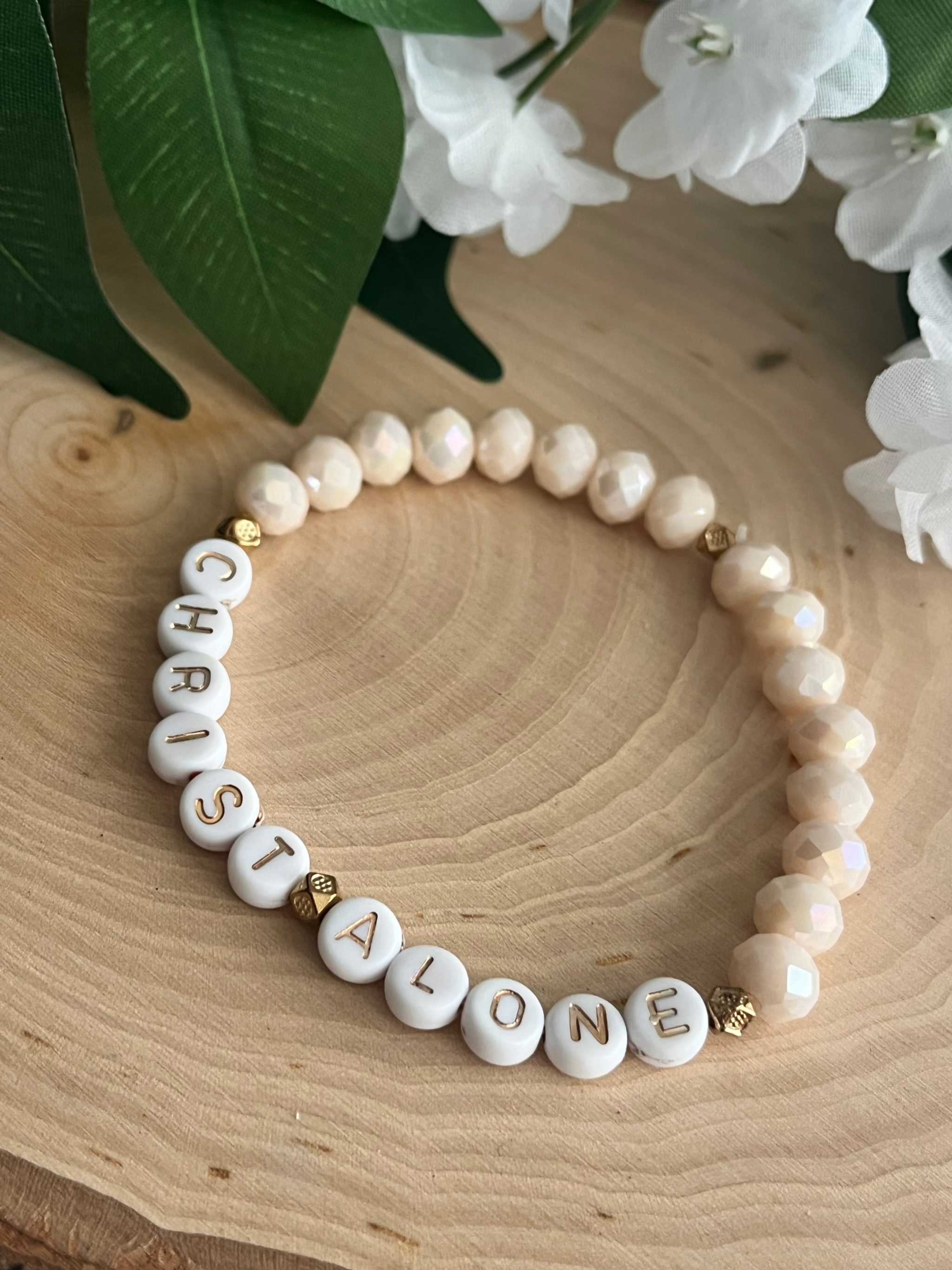 Bead Bracelet Christ Alone Peach or White Christian Jewelry