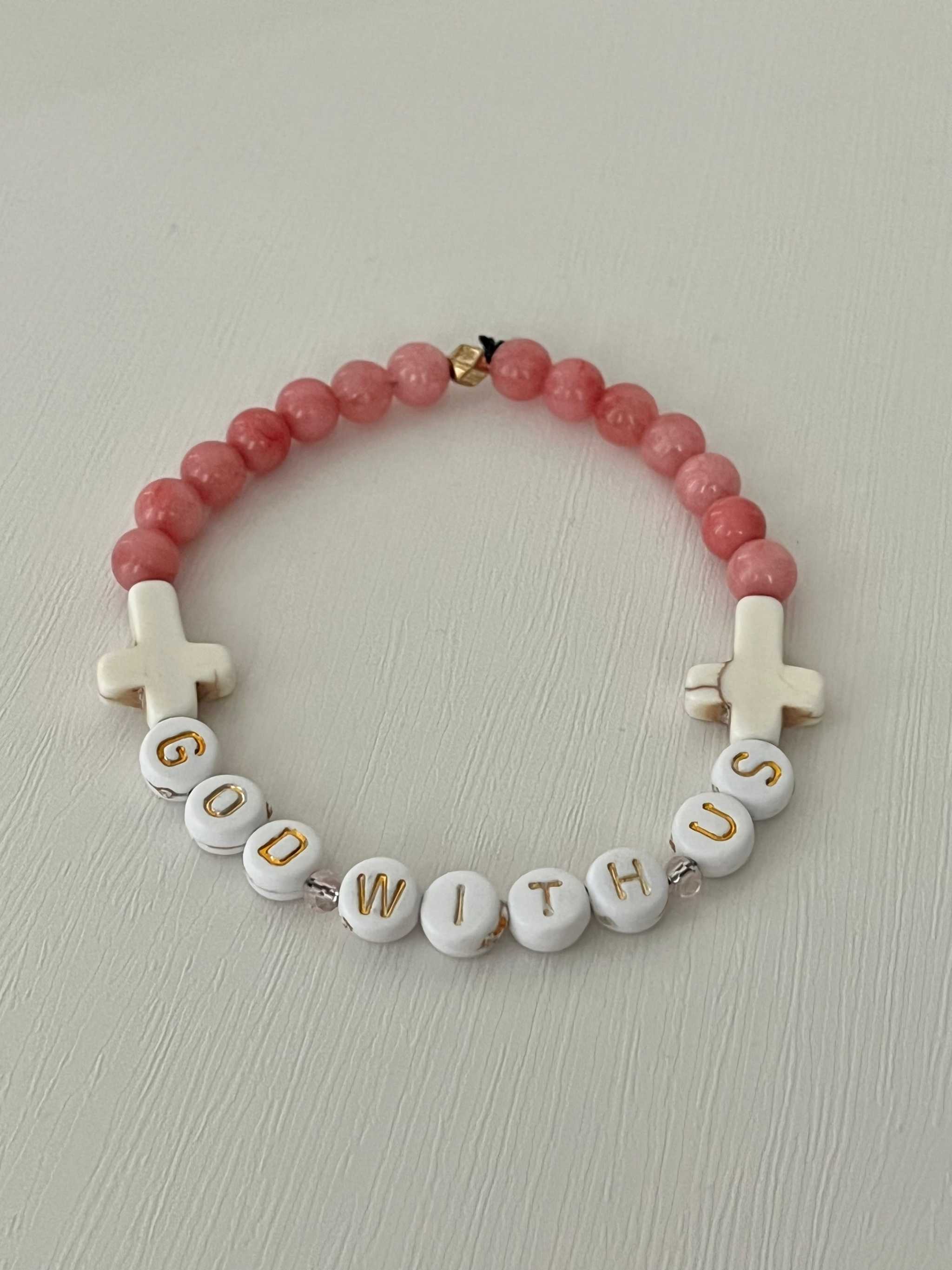 Pink Marble God With Us Bracelet | Handmade Faith-Inspired Jewelry