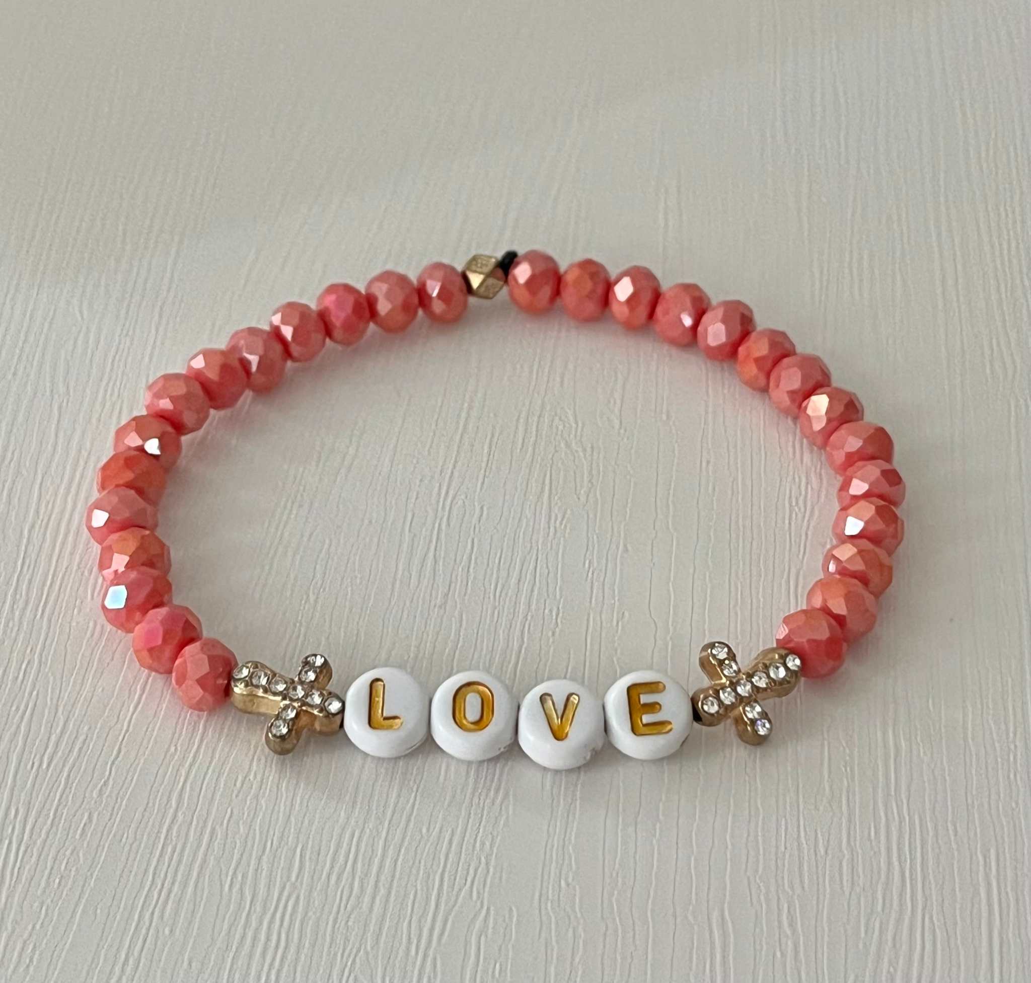 Love Red Glass Bead Bracelet – Gold Cross Faith Jewelry