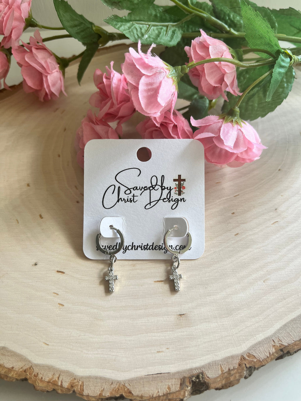 Silver Cross Huggie Earrings