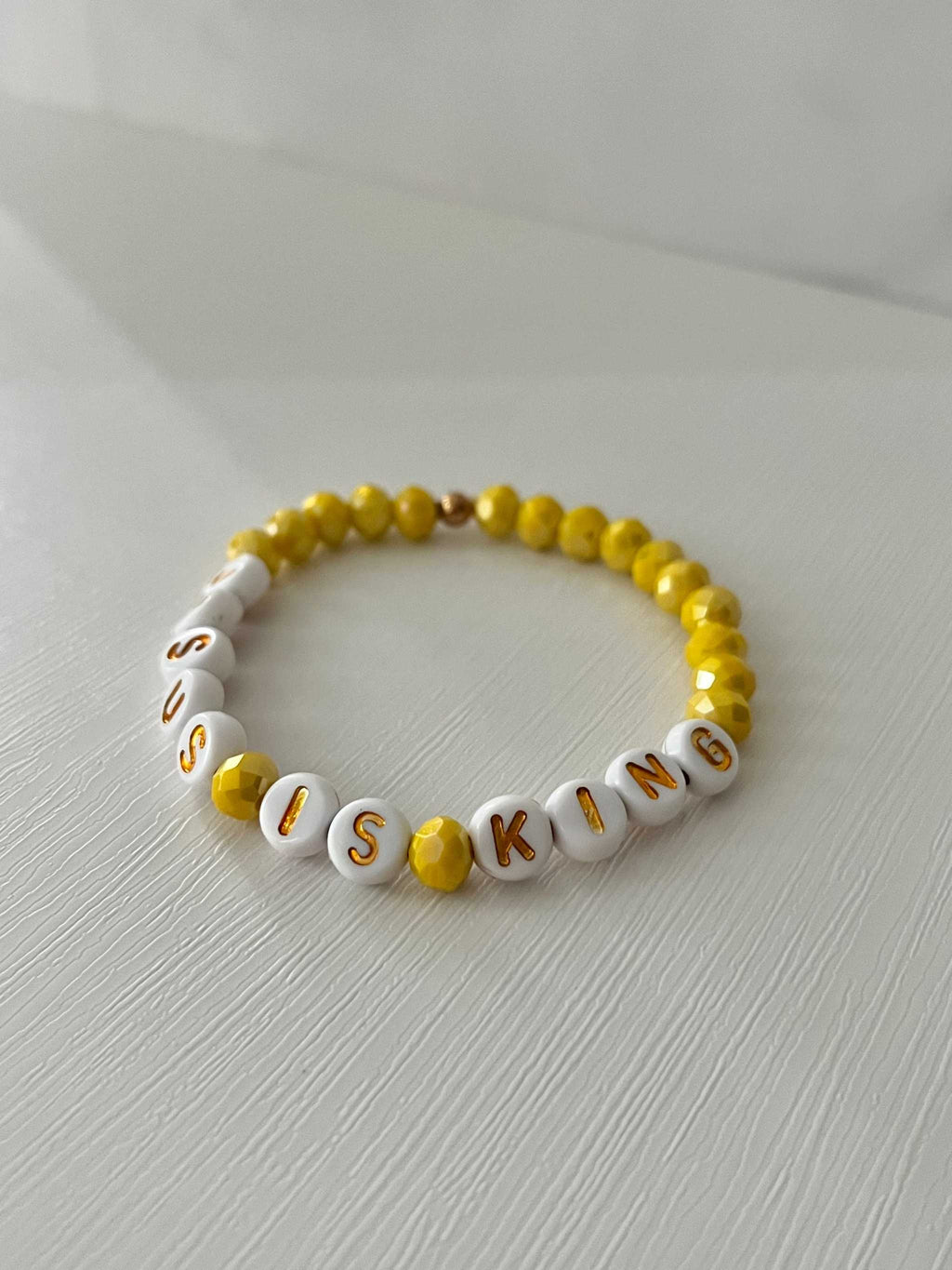 Jesus Is King Bead Bracelet – Vibrant Yellow Faith Jewelry
