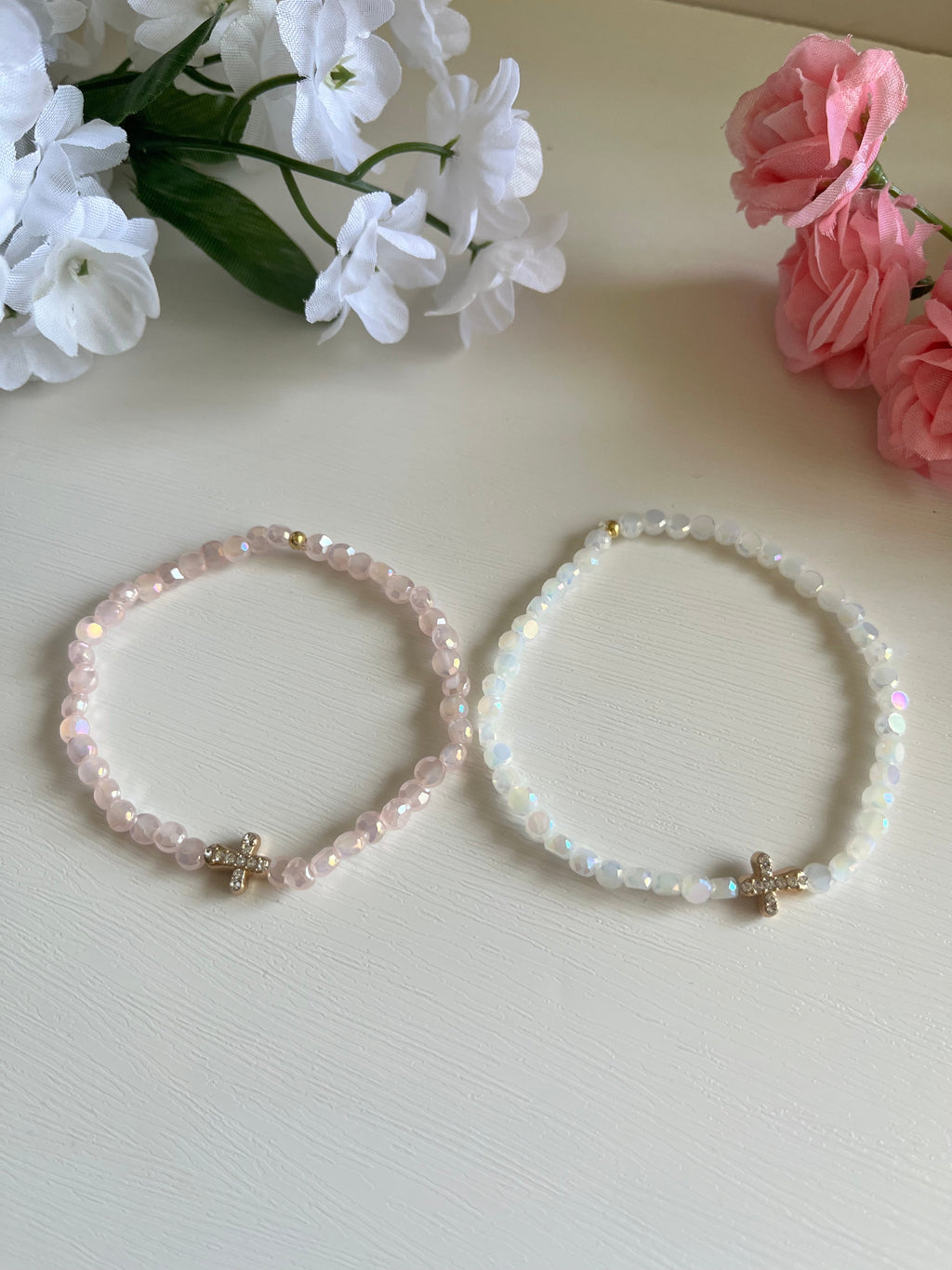 Plated Glass Cross Bead Bracelet