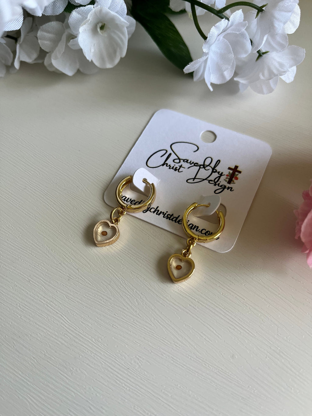 Heart Mustard Seed Huggie Earrings