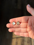 Flourish Earrings - mother of pearl flower stud earrings with gold pave border