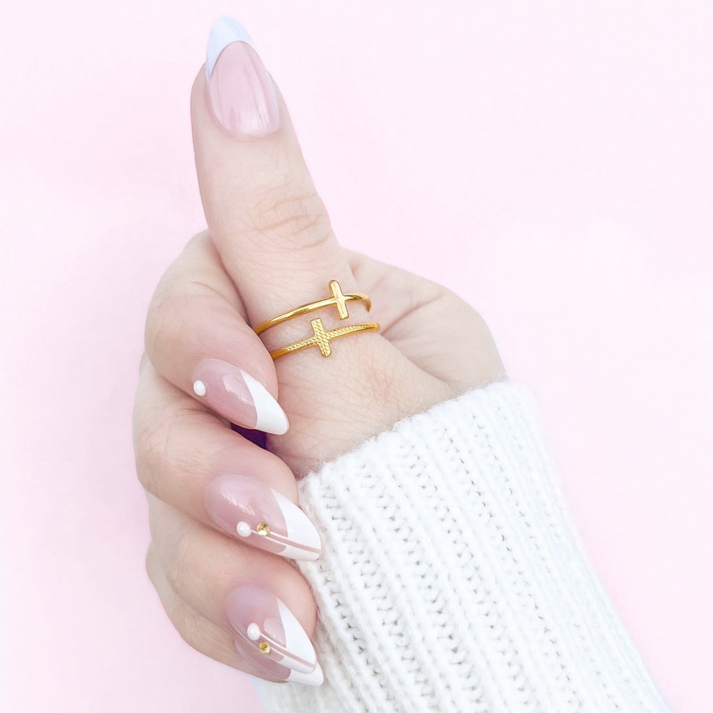 Heaven's Grace Adjustable Cross Ring Gold and Silver